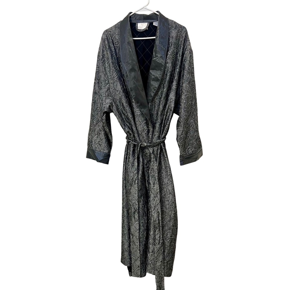 Cabernet Sleepwear Woman 2X Gray Quilted Paisley Robe & Nightgown Set 2pc